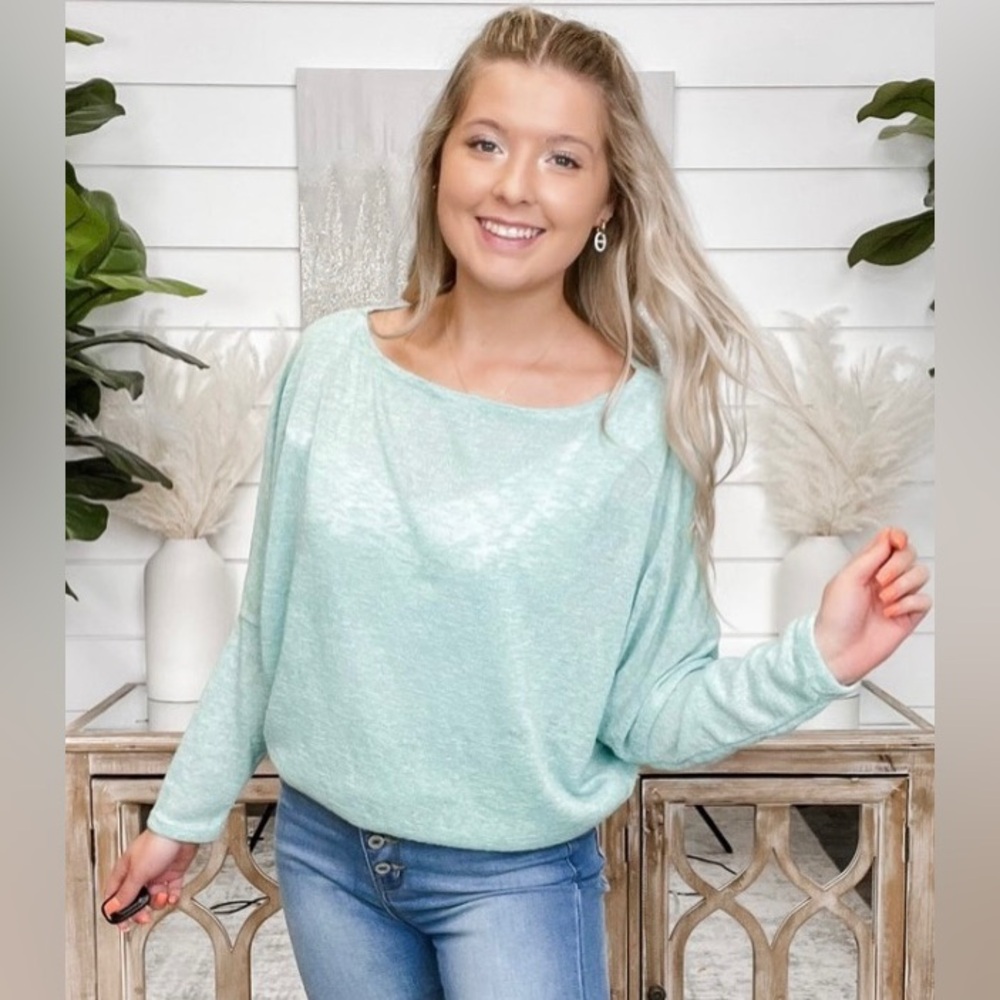 White Birch Sea Green Stretch Long Sleeve Light Knit Top Women’s L NWOT